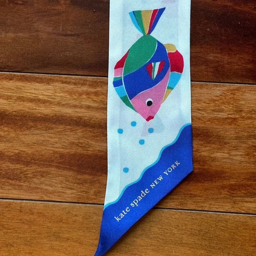 KATE SPADE RAINBOW FISH SILK SKINNY SCARF:NWT  RAINBOW FISH - Picture 4 of 11